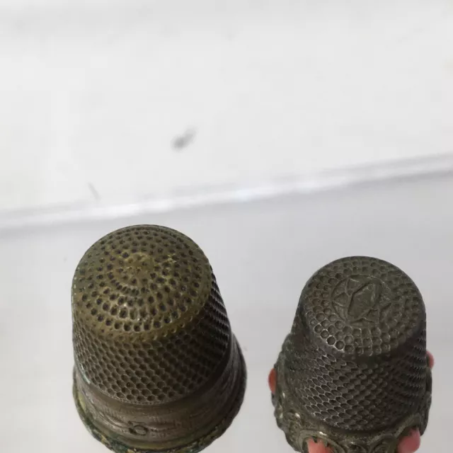 2 Antique Thimbles Gilt 800 Silver With Coral Cabochons 3