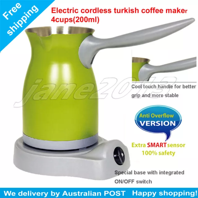 Turkish Greek Electric Coffee Maker+Anti Overflow Function Stainless Steel Green 3