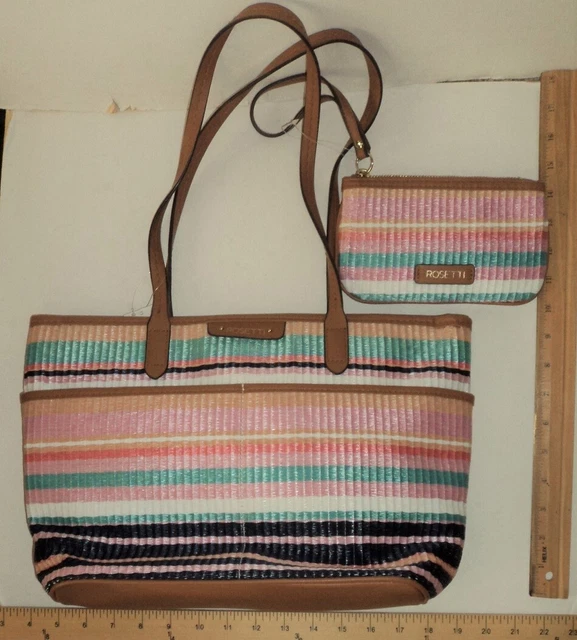 ROSETTI Pink Blue Teal Coral Navy FUN Striped Pastel Straw Purse Tote Style