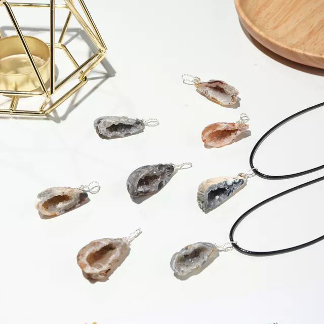 Natural Rough Agate Geode Druzy Necklace Pendant Crystal Stone DIY Jewelry Gift