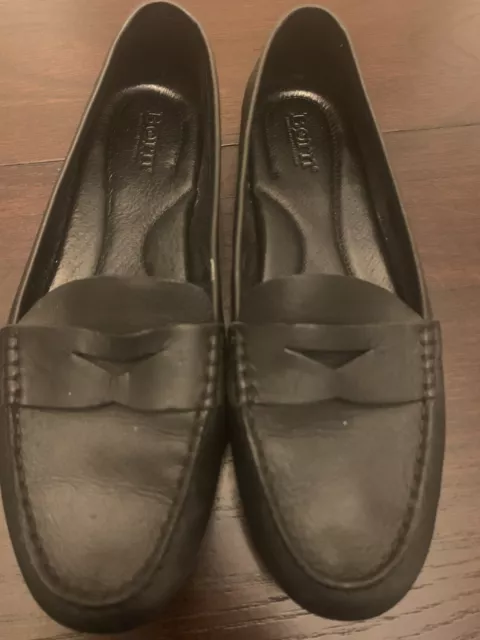 Born Women's Size 8.5 Black Leather Penny Loafers Slip On Shoes Flats Casual