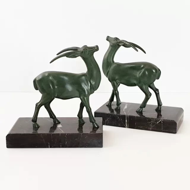 Pair Of Bookends Ibex 1940 1950 Vintage IN Marble & Metal 40S 50S