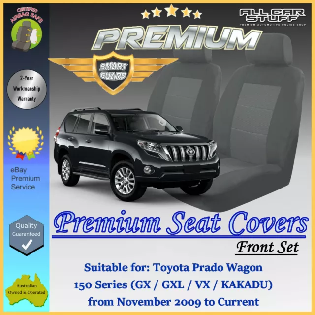 Premium Grey Front Seat Covers for Toyota Prado 150 Series: 11/2009 to Current