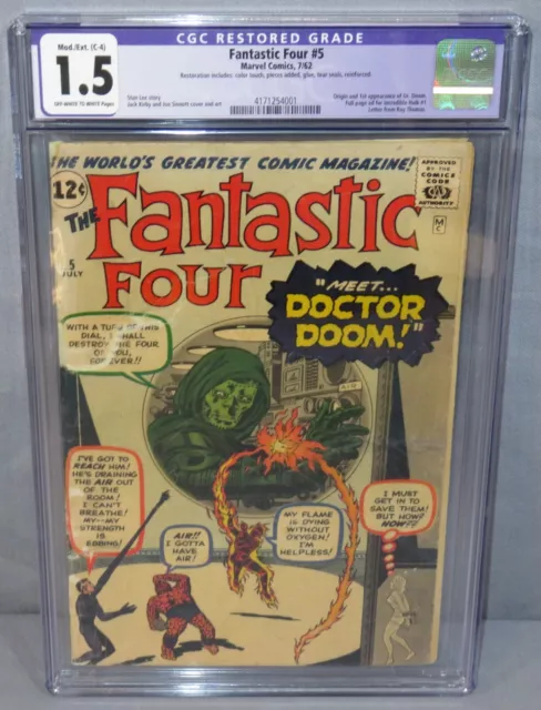 FANTASTIC FOUR #5 (Doctor Doom 1st app) CGC 1.5 FR/GD Marvel Comics 1962 dr.