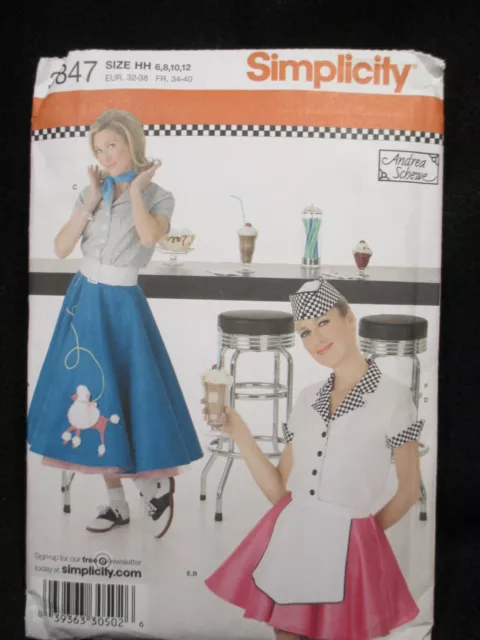 Simplicity 3847 Poodle Skirt Car Hop 1950s Costume Pattern Uncut Size 6-12