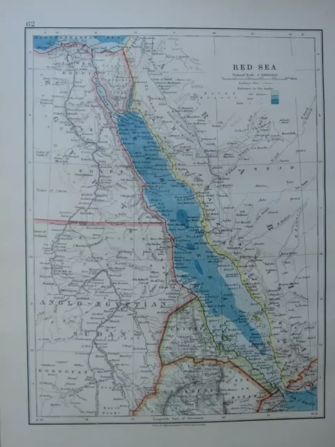 1913 Carte Rouge Mer Anglo Égyptien Soudan Egypte Caire Arabie Péninsule De