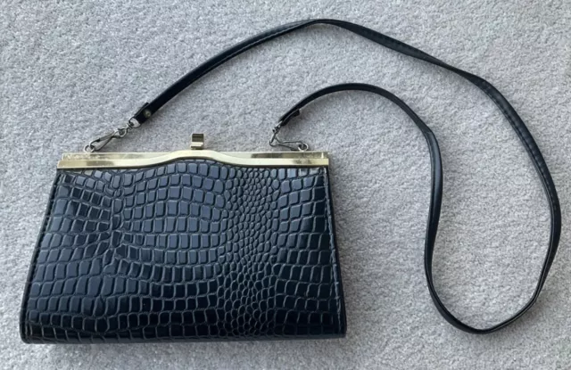 Black patent mock deals croc handbag