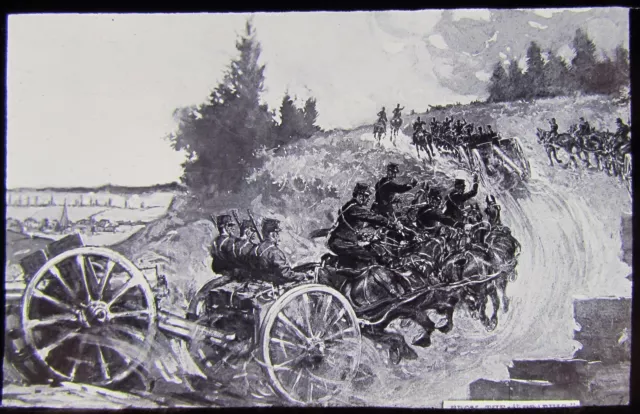 Glass Magic Lantern Slide ARTILLERY CAVALRY WW1 WORLD WAR ONE DRAWING