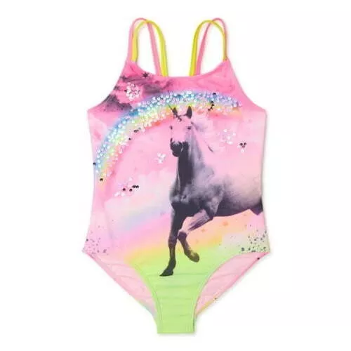 Wonder Nation Girls Unicorn 1pc Swimsuit with Sequins - Size: XL(14-16) Plus