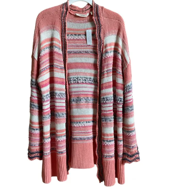 Soft Surroundings Salmon Artist Open Front Striped Knit Cardigan Size Large