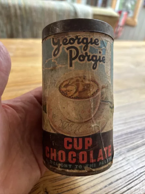 Georgie Porgie Cup Chocolate COCOA 8 OZ cardboard Tin AUSTRALIA Rare Coffee Tea