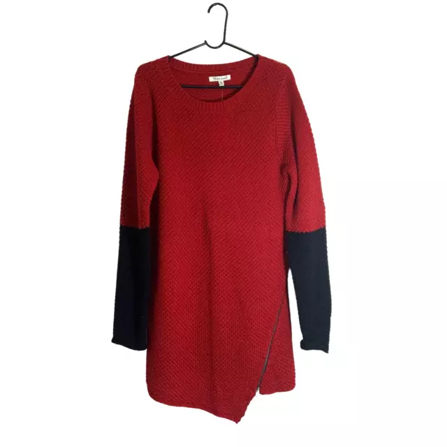 Women's Extra Touch Asymmetrical Sweater Dress Red Black Size 2X