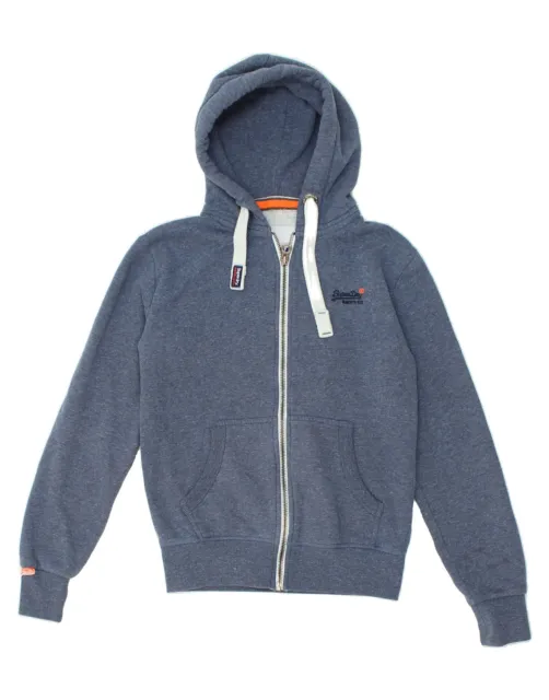 SUPERDRY Mens Zip Hoodie Sweater Small Blue Cotton LZ10