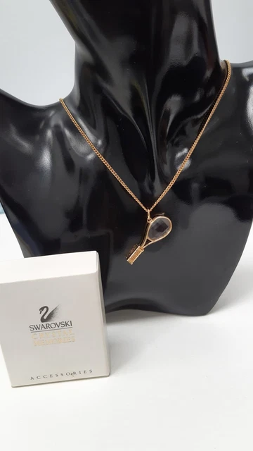 Swarovski Memories Necklace Tennis Racket Pendant Crystal Inlay Gold Plated 52cm