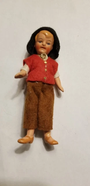 Antique German Hertwig Bisque Dollhouse Miniature Boy Doll 3.5”