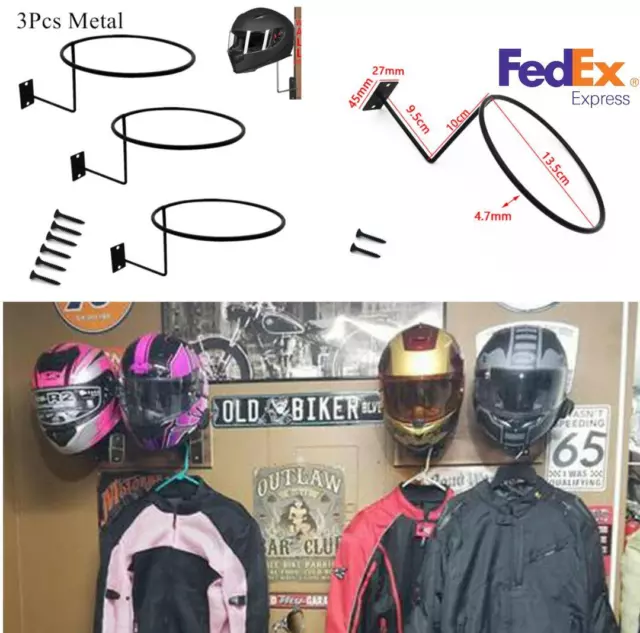 3x Black Motorcycle Helmet Holder Hook Jacket Bag Display Wall Mount Hanger Rack