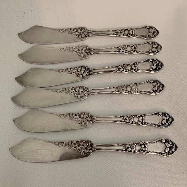 6 Set ANTIQUE WM. ROGERS & SON SILVERPLATE PAT.OCT.20.1908 "LILY" Butter Knife