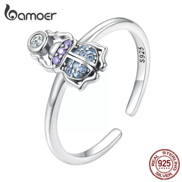 BAMOER Adjustable 925 Sterling Silver Scarab Downward Rings Women Gift Party