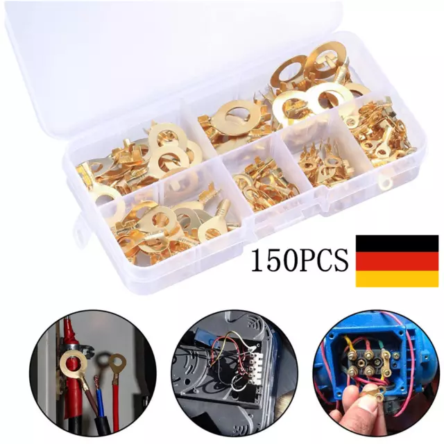 150 Stück Ringkabelschuhe Ringösen M3 M4 M5 M6 M8 M10 Sortiment Set mit Box DHL