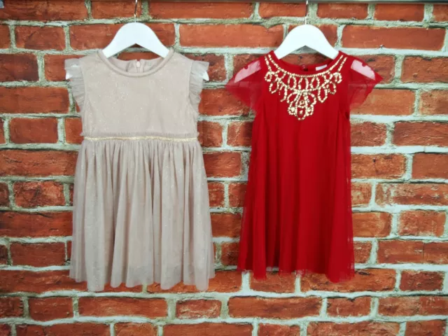 Girl Bundle Age 3-4 Years M&S Avon Dress Gold Sequin Red Net Sparkle Party 104Cm