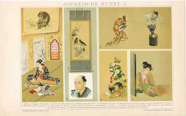 Japan Kunst 1894 orig. Chromo-Lithographie Malerei Vasen Zierat Soscsho Kansin