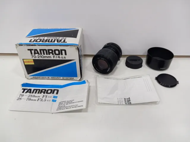 Teleobjetivo vintage con zoom Tamron 70-210 mm para cámara en caja original (IOB)