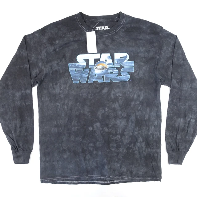 STAR WARS Mandalorian Bambino Yoda Tinto Grigio Nero Grande Luce Tee Uomo Nuovo