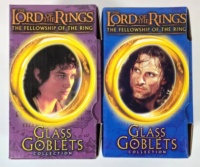 2001 Lord of the Rings Glass Goblets Frodo The Hobbit & Strider The Ranger NEW