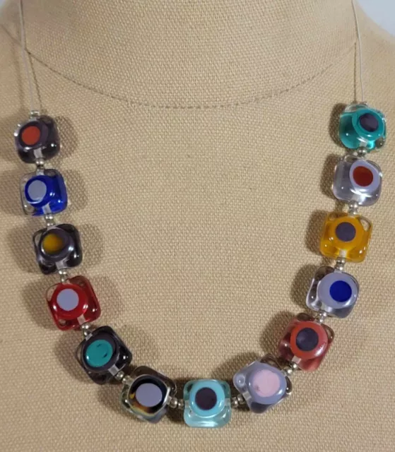 Murano Glass Venetian Art Bead Necklace On Sterling Silver Wire Chain