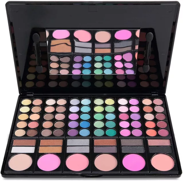 Kit maquillaje profesional, paleta sombras ojos 78 colores en estuche con espejo