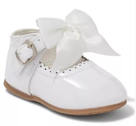 Baby Girls Spanish Bow Shoes Patent Mary Jane - White -8