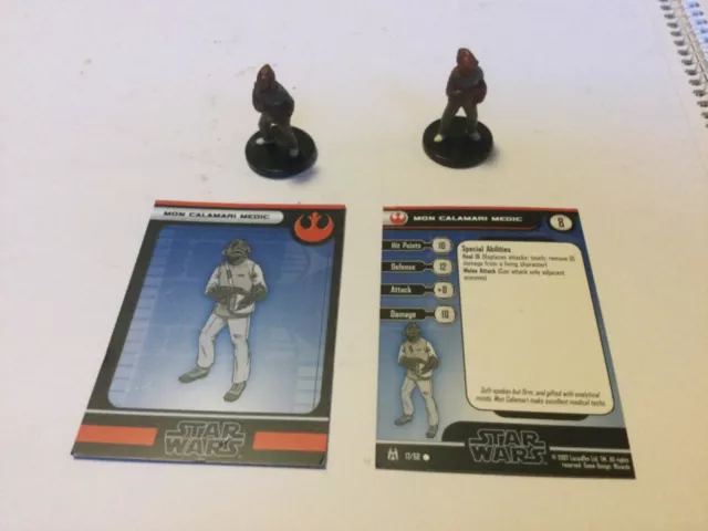 2 x Mon calamari medic Star Wars Miniatures + Stat Card