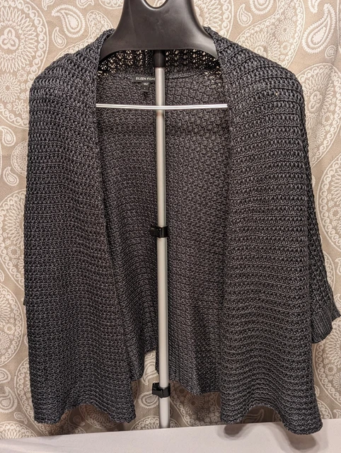 Eileen Fisher Cardigan Womens Large Open Front Charcoal Linen Silk Knit Top