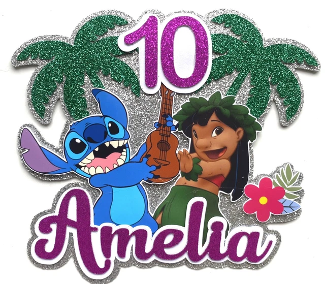 LILO AND STITCH Cake Topper Personalised Name &amp; Age Backed In Glitter ...
