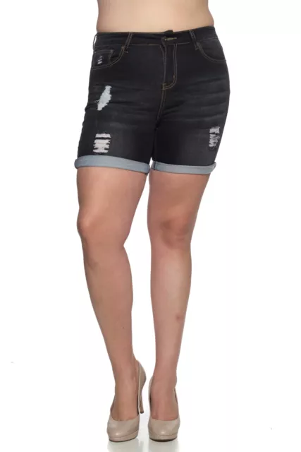 NEW Plus size "Be-Girl"  stretch Denim Short turn up edge black wash WG-36309X