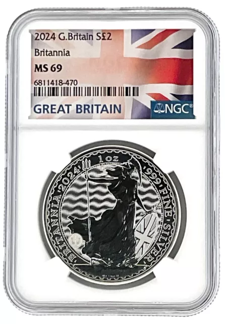 2024 Great Britain 1oz Silver Britannia Coin NGC MS69 - Flag Label