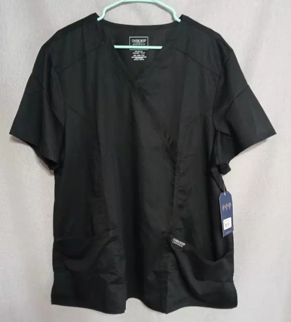 Cherokee Modern Classic V-Neck Mock Wrap Scrub Top Ww610 Black Size 2Xl