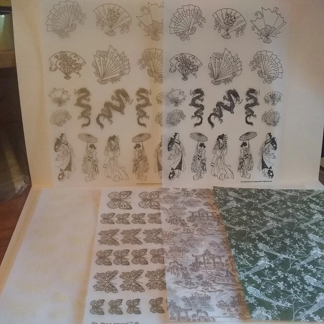 6 hojas de pergamino A4 de temática oriental preimpresas de artesanías/tarjetas/libro de recortes.