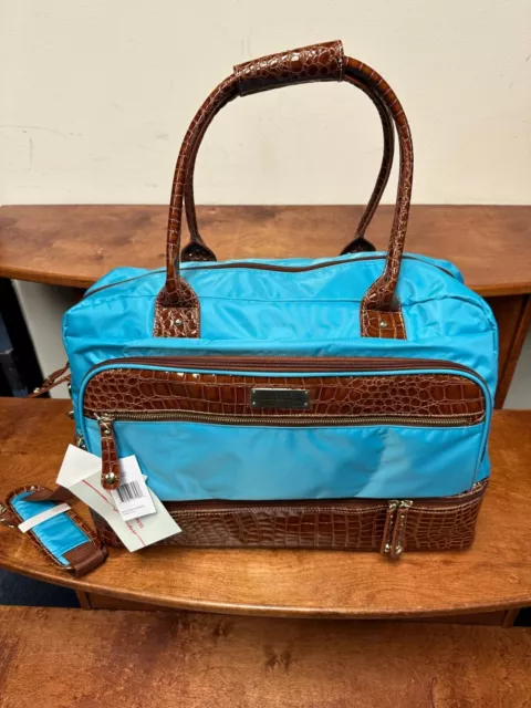 New Samantha Brown Classic Drop Bottom Satchel With Aqua / Camel