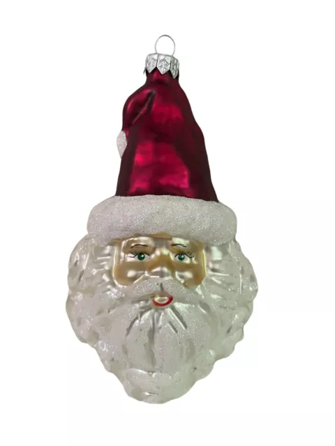 Vintage Glass Santa Claus Head Red Hat Christmas Tree Ornament Poland Holiday