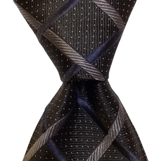 ROBERT TALBOTT Carmel Men's 100% Silk Necktie USA Designer PLAID Black/Gray EUC