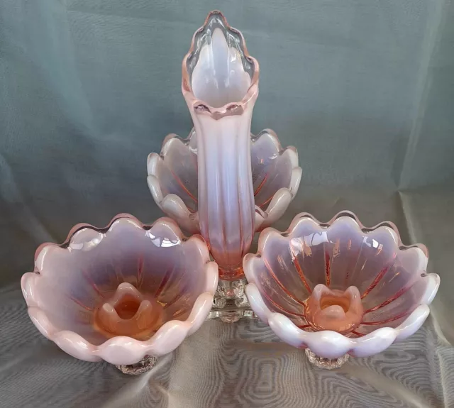 Fostoria Pink Opalescent Heirloom 5 Pc Glass Epergne Charm Candle Holder Set