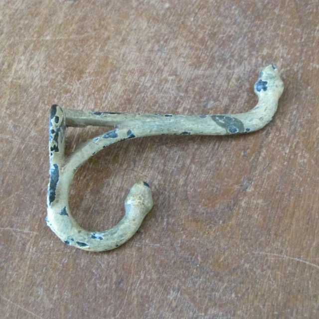 Antique Victorian White Cast Iron Coat Hook with Acorn Finials, 3 1/2 Inch