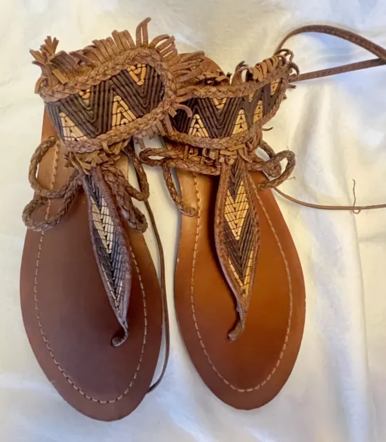 lucky brand gladiator sandals brown leather Sz 6 / 36 strappy boho