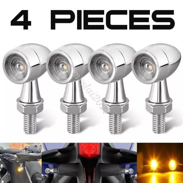 4PC Chrome Universal Motorcycle Bullet Mini Turn Signal Light Indicators Blinker 2