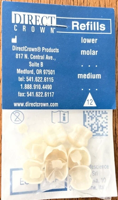 DirectCrown Dental Polycarb Temporary Crown Refill #12 Lower Molar Medium 5/pk