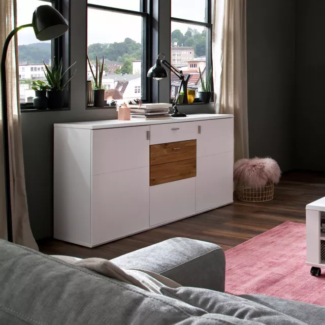 Sideboard 02 Kommode Anrichte Wohnzimmer Kansas weiß matt Lack Wildeiche massiv