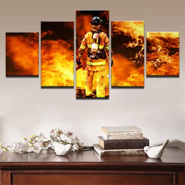 Fire Fighter Warrior Fireman 5 Piece Canvas Print Picture Wall Art Home Decor