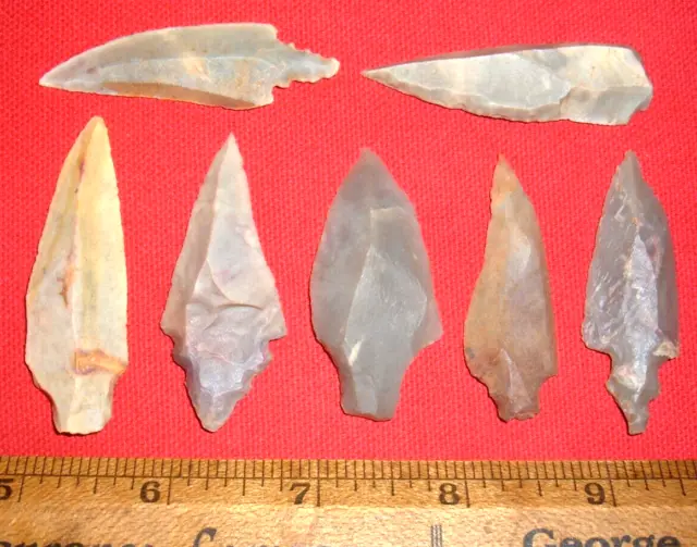 (7) Select Large 2"-2.5" Sahara Mesolithic Points, Prehistoric African Artifacts