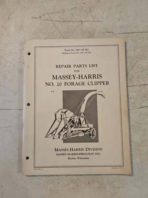 Vintage 1955 Massey Harris No. 20 Forage Clipper Repair Parts List